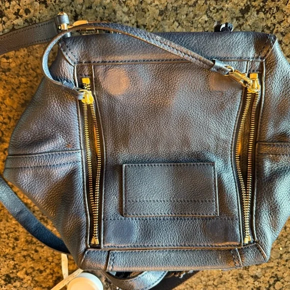 Tory Burch Navy Half Moon Satchel - Picture 6 of 15